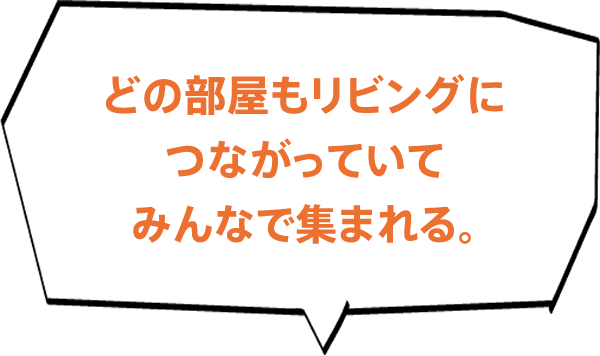 どの部屋もリビングにつながっていてみんなで集まれる。