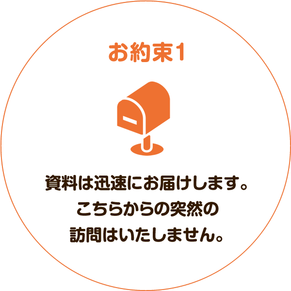 お約束1：資料は迅速にお届けします。こちらからの突然の訪問はいたしません。