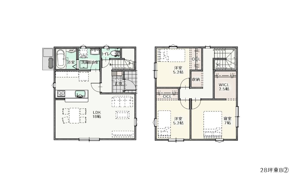 28坪　東玄関 Bプラン　3LDK　　　　　　　　1,298万円（税抜）　　