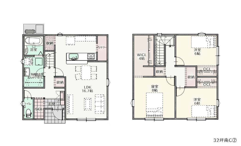 32坪　南玄関 Cプラン　3LDK　　　　　　　　1,398万円（税抜）　　