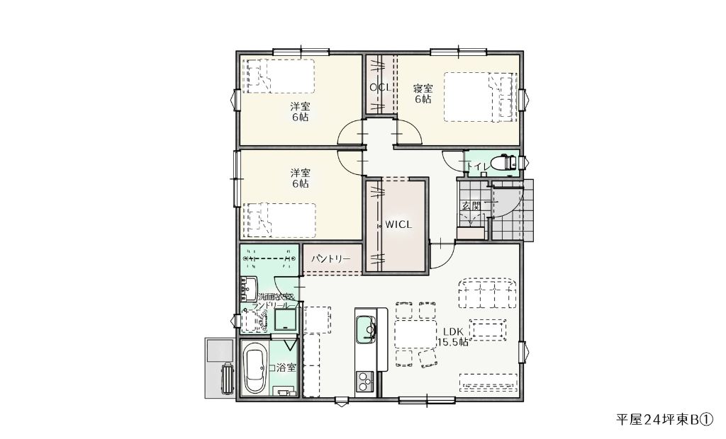 24坪　東玄関 Bプラン　3LDK　　　　　　　　1,368万円（税抜）