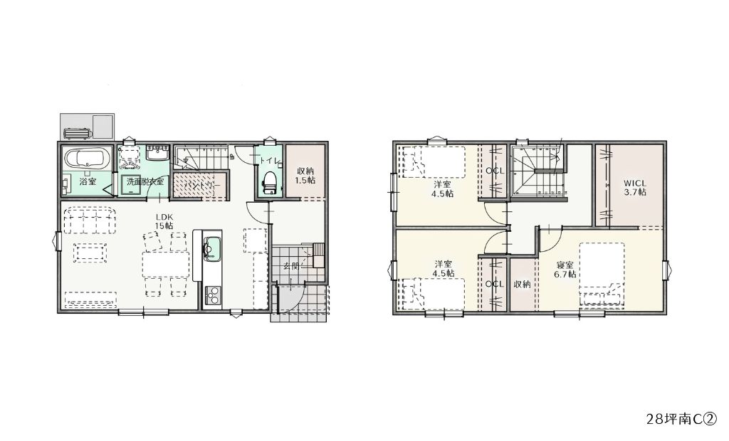 28坪　南玄関 Cプラン　3LDK　　　　　　　　1,298万円（税抜）　　　　　　　　　　　　　　　