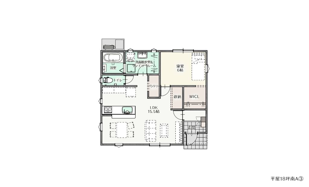 18坪　南玄関 Aプラン　1LDK　　　　　　　　1,148万円（税抜）