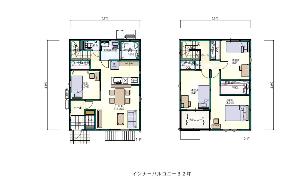 32坪 4LDK  南玄関 インナーバルコニー　ゆとりを持って暮らせる人気のサイズ